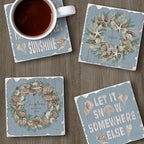 Thirstystone Let It Snow 4 Pack Assorted Tumbled Tile Stone Coasters with Protective Cork Backing 4" Square Manufactured in The USA