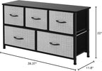 AZL1 Life Concept Extra Wide Dresser Storage Tower with Sturdy Steel Frame,5 Drawers of Easy-Pull Fabric Bins, Organizer Unit for Bedroom, Hallway, Entryway, Grey with Black