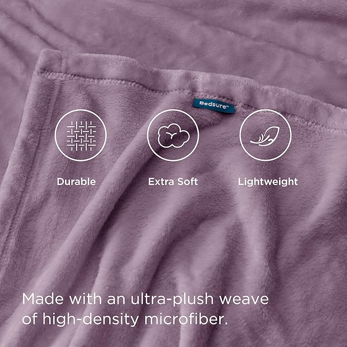Bedsure GentleSoft Fleece Blankets Twin Size Fog Purple - 300GSM Lightweight Plush Fuzzy Cozy Soft Blanket for Bed, Sofa, Couch, Travel, Camping, 60x80 inches