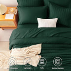 CozyLux Queen Comforter Set Emerald Green Seersucker 7 Pieces Bed in a Bag Queen Comforter Set with Sheets, Luxury Soft Bedding Set with Down Alternative Comforter, Sheets, Pillowcases & Shams