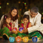 VIHOSE 6 Set Diwali Tealight Candle Holders Diwali Decorations for Home Glass Tea Light LED Battery Operated Candles Flameless Lights for Indian Table Centerpiece Party Decor Gifts