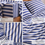 Mellanni Split King Sheets Set - 5 PC Iconic Collection Bedding - Hotel Luxury, Extra Soft, Cooling Bed Sheets - Wrinkle, Fade, Stain Resistant (Split King, Oxford Stripe Blue Nova)
