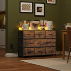 WLIVE Led Dresser for Bedroom, TV Stand for Bedroom with LED Lights and Power Outlet, Wide Chest of Drawers for Hallway, 8 Fabric Drawers for Living Room and Entryway, Rustic Brown