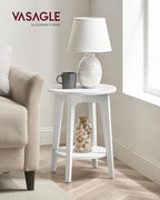VASAGLE MAEZO Collection - Side Table, 2-Tier Small Round End Table, Nightstand with Tapered Legs, Curved Transitions, for Small Spaces, Living Room, Bedroom, Cloud White ULET283T14