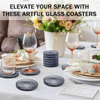 Glass Candle Holders, GOH DODD Set of 8 Crystal Pillar Plates Modern Coasters for Drinks, Centerpiece, Home Decor, Kitchen, Living Room, Patio, Wedding, Halloween, Christmas, Party, Clear Black