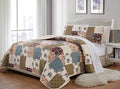 Fancy Collection 3 Pc Quilted Bedspread Over Size New (King/California King, Beige Green Turquoise Purple Floral)