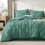 Bedsure Queen Comforter Set Graysih Green - Bed in a Bag Queen Size Bedding 7 Pieces, GentleSoft™ Pintuck Bed Set Gift for Family, Pinch Pleat All Season Comforter with Sheets, Pillowcases & Shams