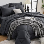 HEVUMYI 120x98 Oversized King Comforter Set Dark Grey- 7-Piece All Season Bed in a Bag Oversized King, Soft Bedding Set with Comforter, Flat Sheet, Deep Pocket Fitted Sheet, Pillowcases, Pillow Shams