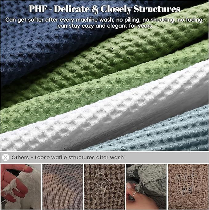 PHF 100% Cotton Waffle Weave Blanket King Size for Bed,Snag Proof Lightweight Breathable Moisture-Wicking Throw for Couch,Great for Layering in Cold Weather,Machine Washable,Home Decor Gift-White