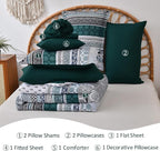 Cottolester Boho Comforter Set Queen Size,8 Pieces Emerald Green Bohemian Striped Bed in a Bag,Paisley Soft Microfiber Bedding Comforter Set