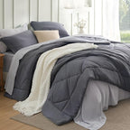 Bedsure Twin Comforter Set - 5 Pieces Reversible Dark Grey Bedding, Twin Size Bed Set for All Seasons, Bed in a Bag with Down Alternative Comforter, Sheets, Pillowcase & Sham