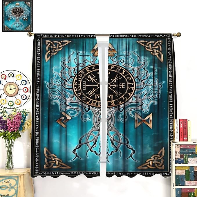 Viking Curtains Viking Totem Curtains Ancient Scandinavian Bedroom Living Room Decoration 2 Panel Groups W52 * L84 Inch