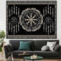 OSUNBD Nordic Vikings Tapestry Large 118x78inches Soft Flannel Vegvsir Symbol Amulet Celtic Rune Scandinavian Aesthetic Mythology Tapestry Wall Hanging for Bedroom Living Room Decor