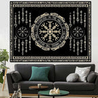 OSUNBD Nordic Vikings Tapestry Large 84x90inches Soft Flannel Vegvsir Symbol Amulet Celtic Rune Scandinavian Aesthetic Mythology Tapestry Wall Hanging for Bedroom Living Room Decor