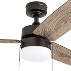 Prominence Home Reston, 42 Inch Modern Farmhouse LED Ceiling Fan with Light, Pull Chain, Dual Mounting Options, Dual Finish Blades, Reversible Motor - 51015-01 (Bronze)