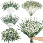 Serwalin 50 Pcs Mixed Artificial Eucalyptus Stems,Babys Breath Artificial Flowers Bulk with Faux Eucalyptus Leaves Greenery Stems for Wedding DIY Bouquets Floral Arrangement Home Decor
