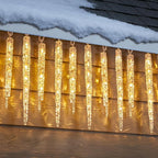 Minetom Icicle Lights Outdoor with Clips, 2 Pack Total 40ft 200 LED 40 Tubes Twinkling Ice Shape String Lights, Connectable Hanging Christmas Lights Plug in for Eave Holiday Outdoor, Warm White
