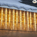 Minetom Icicle Lights Outdoor with Clips, 20ft 100 LED 20 Tubes Twinkling Crystal String Lights, Connectable Waterproof Hanging Icicle Christmas Lights Plug in for Eave Outdoor, Warm White