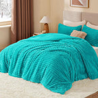 BEDELITE Fleece Queen Comforter Set -Super Soft & Warm Fluffy Teal Bedding, Luxury Fuzzy Heavy Bed Set for Winter with 2 Pillow Cases