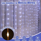 Upgrade 300LED White Curtain Light with Untangled Wires, 9.8ft x 9.8ft Copper Wire String Lights, USB Plug Hanging Window Fairy Lights, 8 Modes & Remote for Home Christmas Wedding Party