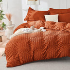 HYMOKEGE Burnt Orange California King Comforter Set Seersucker 7 Pieces, All Season Luxury Bed in a Bag for Bedroom, Bedding Set with Comforters, Sheets, Pillowcases & Shams