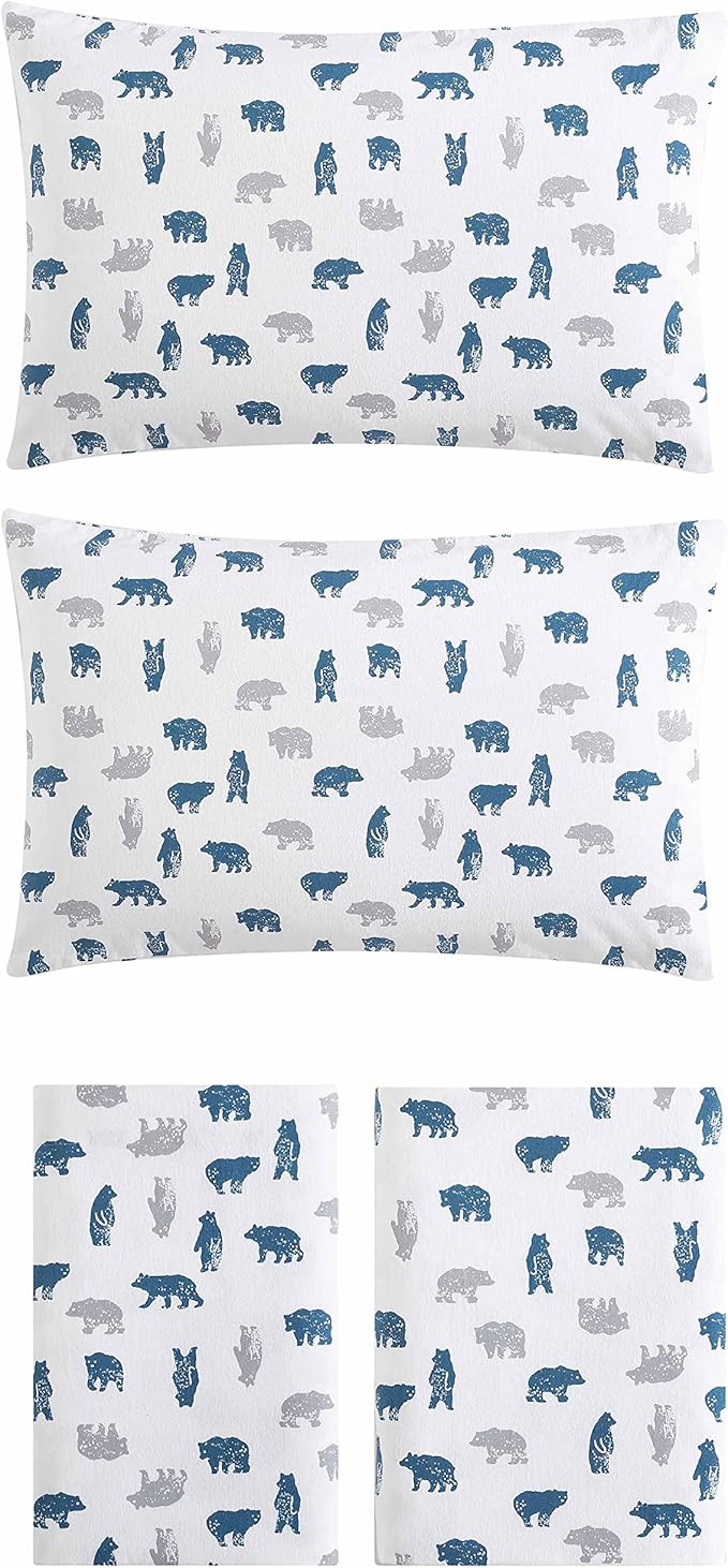 Eddie Bauer- Queen Sheet Set, Cotton Flannel Bedding Set, Brushed for Extra Softness, Cozy Home Décor (Bear Mountain Grey, Queen)