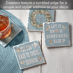 Thirstystone Let It Snow 4 Pack Assorted Tumbled Tile Stone Coasters with Protective Cork Backing 4" Square Manufactured in The USA