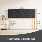 Tufted Upholstered Headboard Twin Size, Sturdy and Durable Solid Wood Twin XL headboard, Fabric Headboard Adjustable Height from 37” to 51”, Modern Button Diamond Design Head Board, Black