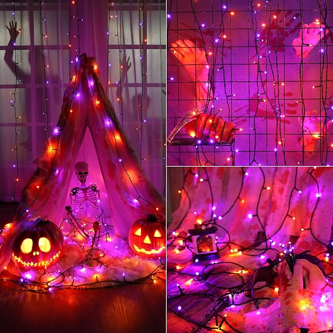 Brizled Halloween Lights, 262.46FT 800 LED Halloween Lights, Mini Purple Light 8 Modes Waterproof, Plug in Orange LED String Light for Outdoor Indoor Thanksgiving Party Decor (Orange & Purple)
