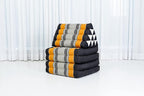 Leewadee Comfortable Japanese Floor Mattress - Thai Floor Bed with Triangle Cushion - Futon Mattress - XL Extra Long Thai Massage Mat, 89 x 20 inches, Black Orange, Kapok Filling