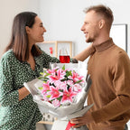 Hotop 20 Pcs Artificial Flowers Velvet Realistic Roses and Latex Lilies Flowers Bouquet Decorations Arrangements for Home Table Centerpieces Independence Day(Pink)