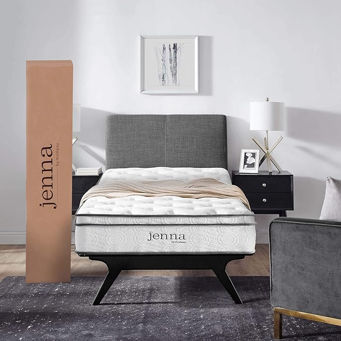 Modway Jenna 8” Innerspring and Memory Foam Narrow Twin Mattress With Individually Encased Coils White