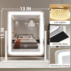 FENNIO Vanity Mirror with Lights - 15"x13" LED Lighted Makeup Mirror, Makeup Mirror with Lights, Touch Screen with 3-Color Lighting, Dimmable,10X Magnification Mirror for Vanity Desk Tabletop