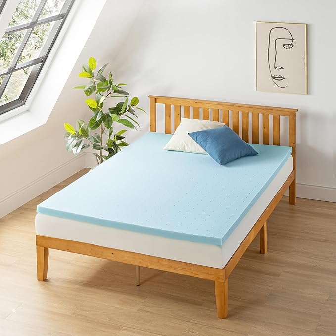 Best Price Mattress 1.5 Inch Ventilated Memory Foam Mattress Topper, Cooling Gel Infusion, CertiPUR-US Certified, Dorm Essentials, Queen