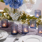 30 Pack Clear Glass Votive Candle Holders, Vintage Candle Holder Bulk, Tealight Candle Holders for Table Centerpieces, Home, Bridal Shower, Birthday, Christmas, Thanksgiving Party Table Decor (Blue)