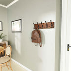 SKOLOO Rustic Wall Mounted Coat Rack: 16" Hole to Hole, Pine Real Wood Plank Wall Coat Rack with 5 Triple Hooks, Farmhouse Coat Hanger Wall Mount for Hanging Backpack Jacket Coat Hat,Pack of 2