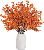 Uieke 30Pcs Artificial Fall Flowers Babys Breath Flower Bulk Fake Orange Silk Flowers Artificial Gypsophila Bouquet Floral for Home Festival Wedding Party Décor