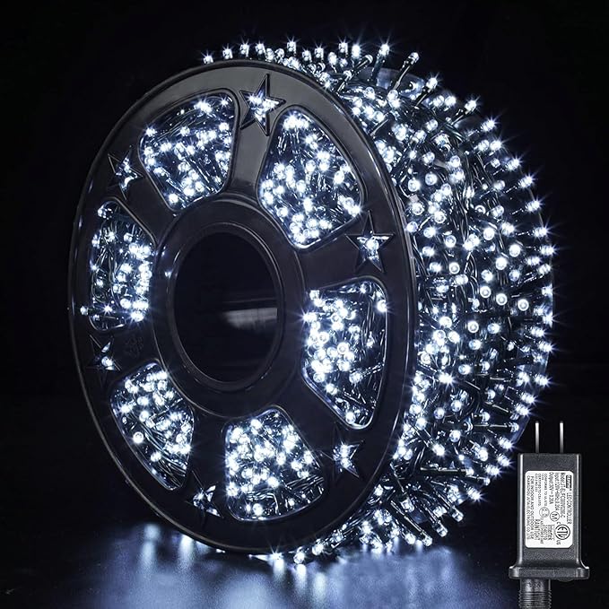 Quntis 82ft 1000 LED Cluster Christmas String Lights - 8 Modes Christmas Tree Lights - Outdoor Waterproof Dark Green Wire Christmas Lights Plug in for Holiday Wedding Party Home Decor, White