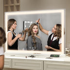 FENNIO Large Vanity Mirror with Lights，40" x 28"Makeup Mirror with Lights，Hollywood Mirror with 3 Color Modes & Adjustable Brightness，Vanity Mirror Square White