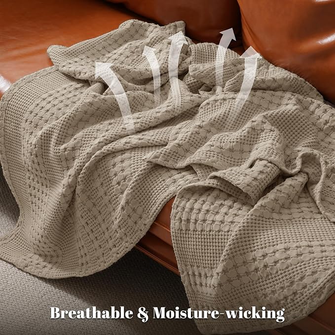 PHF 100% Cotton Waffle Weave Blanket King Size for Bed, Soft Lightweight & Breathable, All-Season Comfort, Luxury Aesthetic Woven Bedding for Home Decor, 108"x90", Taupe