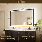 TETOTE 60x40 LED Bathroom Mirror with Lights Black Frame Frontlit & Backlit Lighted Vanity Mirror Baroque Anti Fog Dimmable White/Warm/Natural,CRI90+,Waterproof,Wall Mounted(Horizontal/Vertical)