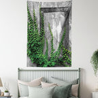 Ambesonne Mystic Tapestry, Ivy Plant on Wall Aged Antique Looking Picture Frame as a Window Creative Art, Wall Hanging for Bedroom Living Room Dorm Decor, 40" X 60", Green Grey