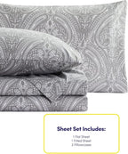 Twin Size Bed Sheets - 4 Piece 1500 Supreme Collection Fine Brushed Microfiber Deep Pocket Twin Sheet Set Bedding - 1 EXTRA PILLOW CASES, GREAT VALUE, Twin, Paisley Gray