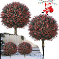 2 Pack Xmas Artificial Boxwood Topiary Ball Tree with Spike Christmas Yard Decoration, 24" Outdoor Faux Shrub Bushes Topiaries Plant, UV Resistant Fake Boxwood Plants for Porch Potted Planter Pathway
