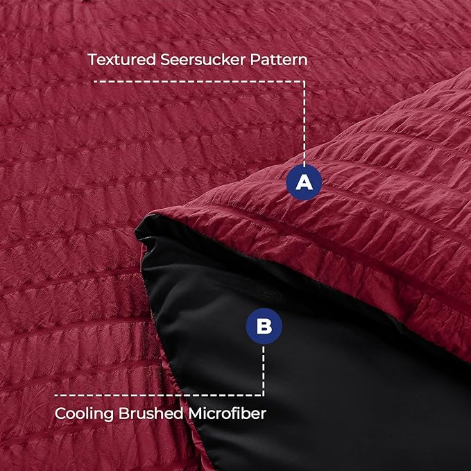 HYMOKEGE Red & Black Twin XL Comforter Set Seersucker 5 Pieces, All Season Luxury Bed in a Bag for Bedroom, Bedding Set with Comforter, Sheets, Pillowcase & Sham