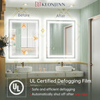 Keonjinn LED Bathroom Mirror with Light, 28x36 in Frontlit and Backlit, Stepless 3 Colors Temperature & Dimmable Wall Mirror, UL Listed LED Driver, Double LED Strips, Tempered Glass LED Vanity Mirror