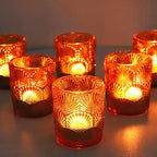 Woho 12Pcs Amber Votive Candle Holders, Glass Amber Candle Holder for Fall Wedding, Boho Tea Lights Candle Holder for Halloween Thanksgiving Centerpieces Table Decoration