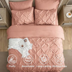 Bedsure Queen Comforter Set Dusty Pink - Bed in a Bag Queen Size Bedding 7 Pieces, GentleSoft™ Pintuck Bed Set Gift for Family, Pinch Pleat All Season Comforter with Sheets, Pillowcases & Shams