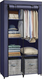 SONGMICS Portable Closet, 34.6 Inch Large Capacity Wardrobe Closet Organizer with Fabric Cover, Hanging Rods and Shelves, 34.6 x 17.7 x 66.1 Inches, for Bedroom, Living Room, Dark Blue URYG084I02