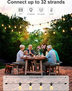 Svater Outdoor String Lights 50 FT, Patio Light for Outside with Shatterproof LED Bulbs, IP65 Waterproof Connectable Hanging Lights for Backyard, Bistro, Cafe, Balcony, Party, Black